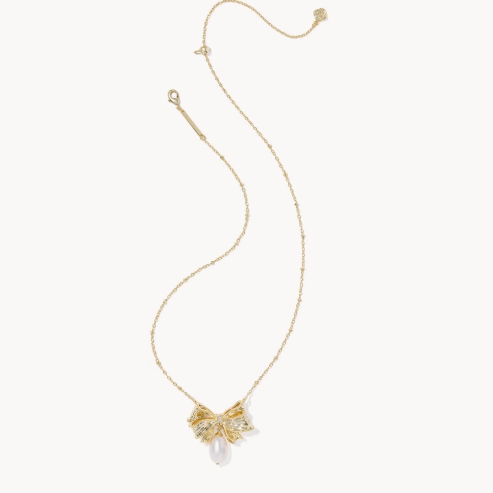 LoveShackFancy Gold Bow Pendant Necklace with Pearl - Picture 3 of 4